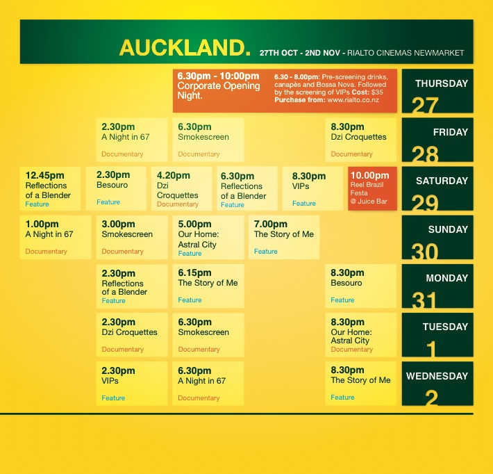 ReelBrazil Auckland Timetable