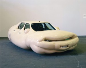Strange bloated white ugly car of unknown origin